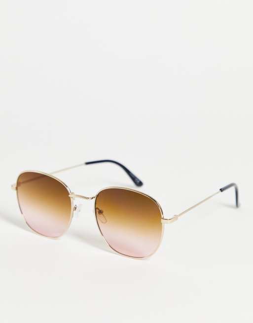 Asos Design Metal Round Sunglasses In Gold With Brown Lens Asos 