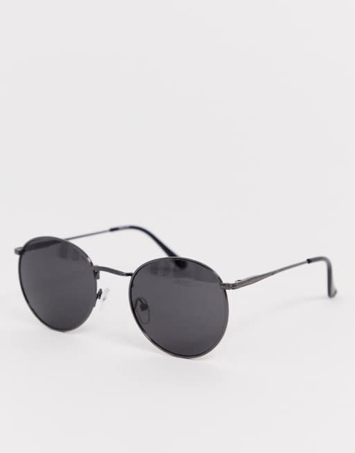 Asos Design Metal Round Sunglasses In Gunmetal Asos 