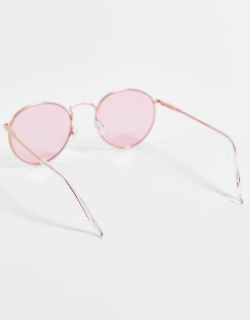 ASOS DESIGN metal round sunglasses in rose gold with pink lens , 4 of 4