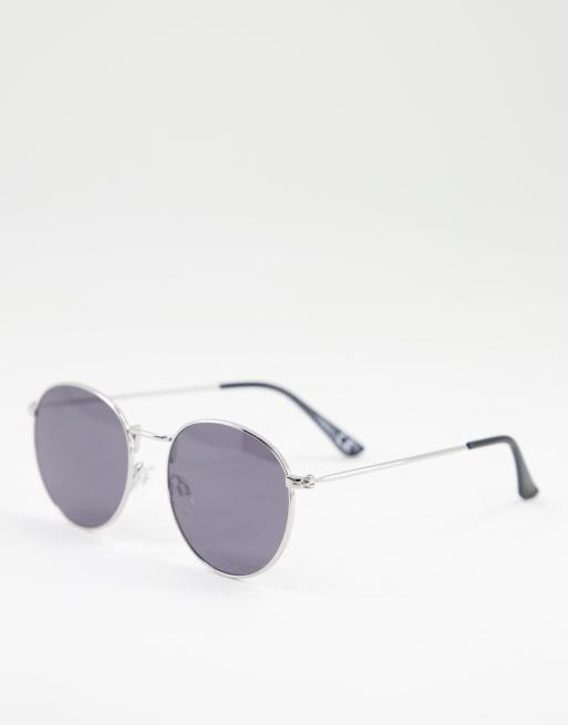 Asos Design Metal Round Sunglasses In Shiny Silver Asos 