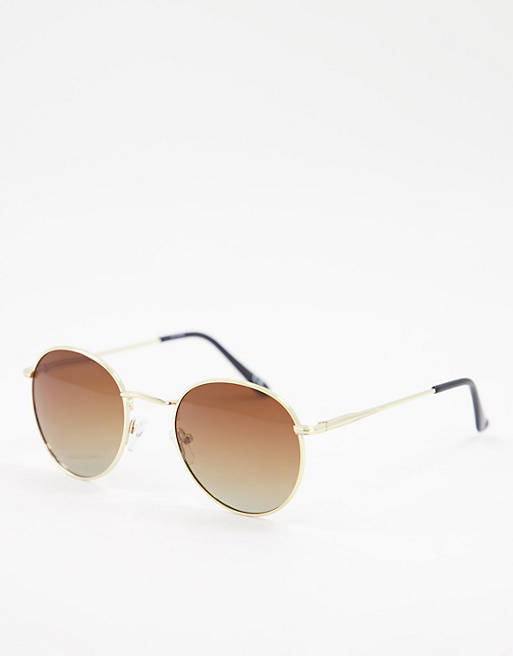 ASOS DESIGN metal round sunglasses with grad brown polarised lens in gold