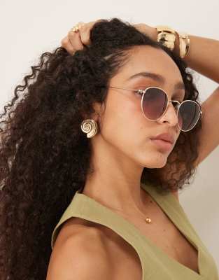 Asos Design Metal Round Sunglasses With Gradient Pink Lenses In Multi