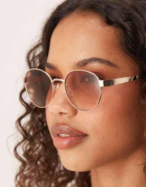 ASOS DESIGN metal round sunglasses with ombre brown lens - view 1