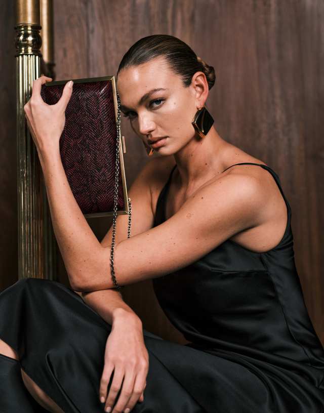 ASOS DESIGN v-neck cami satin midi slip dress in black