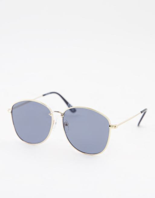 Asos Design Metal Square Round Sunglasses With Smoke Lens In Gold Asos 