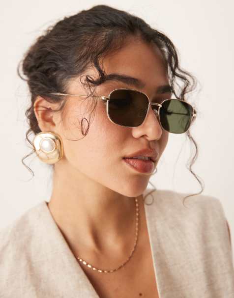 ASOS DESIGN metal square sunglasses with clear tips in shiny gold - view 1