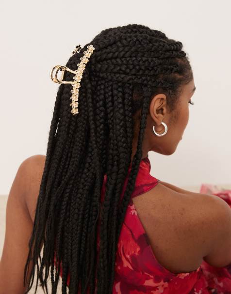 ASOS DESIGN metal XL hair claw with flower design and pearl detail - view 1