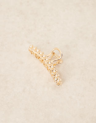 Asos Design Metal Xl Hair Claw With Flower Design And Pearl Detail-gold
