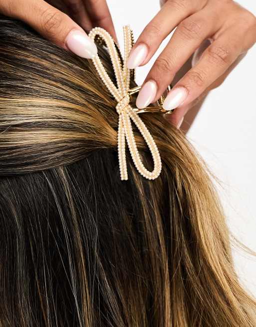 ASOS DESIGN - Metalen haarklem met pareldetail in goudkleur, 2 van 4