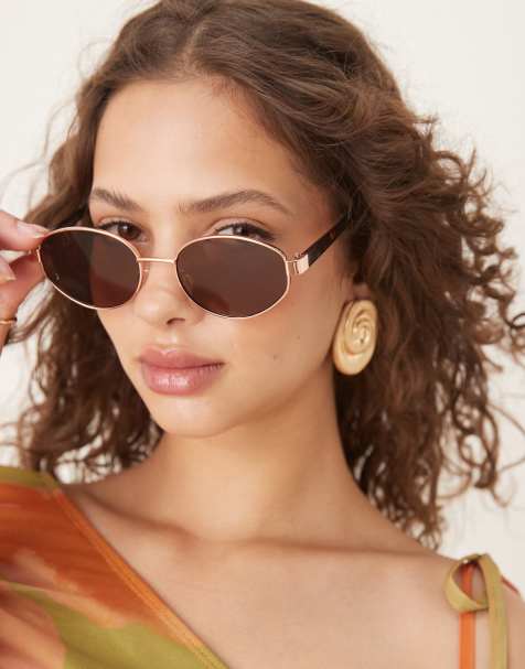 ASOS DESIGN - Metalen ovale zonnebril in roségoud met pootjes in tortoise - view 1