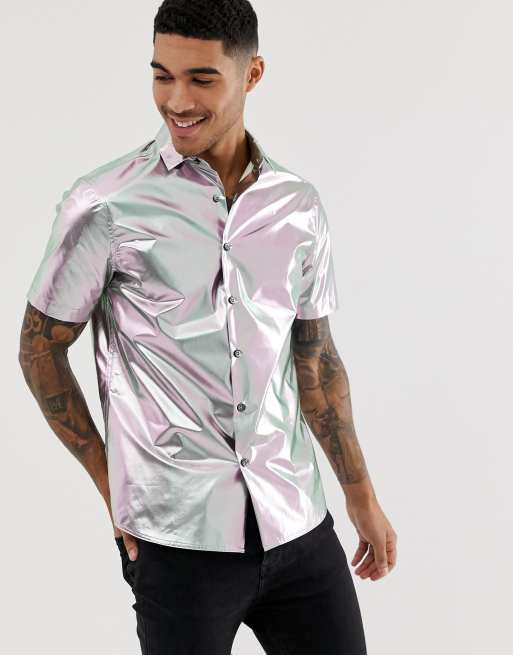 ASOS DESIGN - Metalfarvet skjorte med reverskrave i regular fit