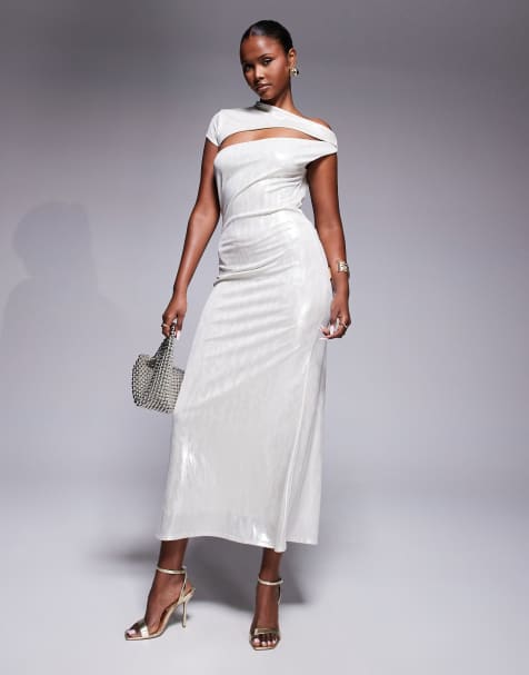 ASOS DESIGN – Metaliczna asymetryczna sukienka maxi z jednym krótkim rękawem - view 1