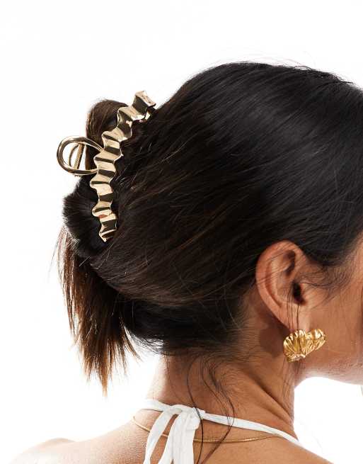 ASOS DESIGN – Metall-Haarklammer in Gold mit Wellendetail