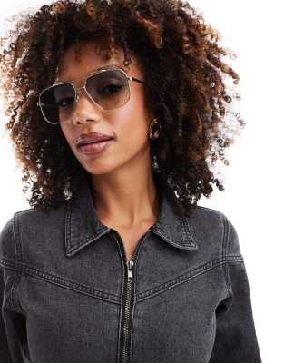 ASOS DESIGN - Metall-Pilotensonnenbrille im 70er-Stil mit Gläsern mit Farbverlauf-Goldfarben