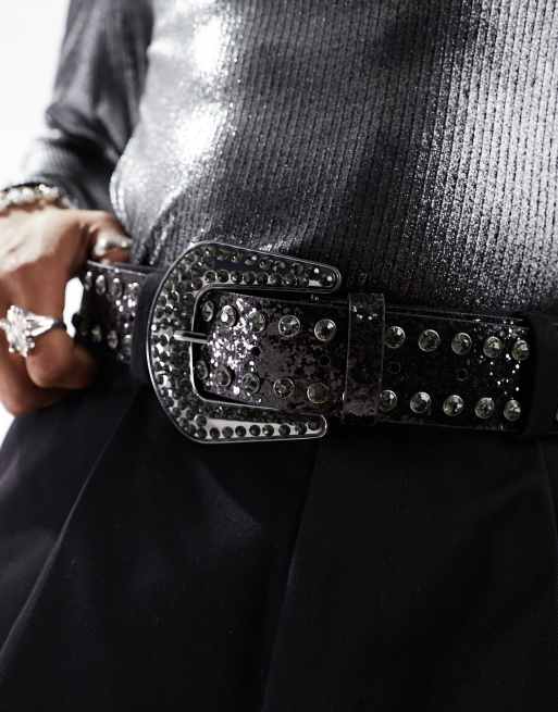 ASOS DESIGN – Metallgrått, glittrigt skärp, 3 av 4