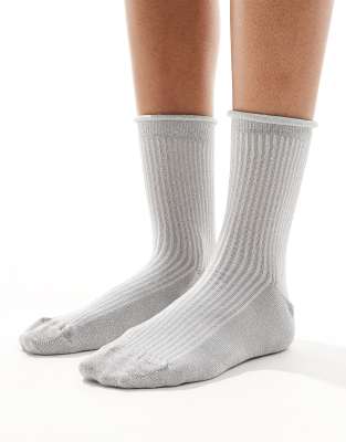 ASOS DESIGN metallic ankle sock in silver