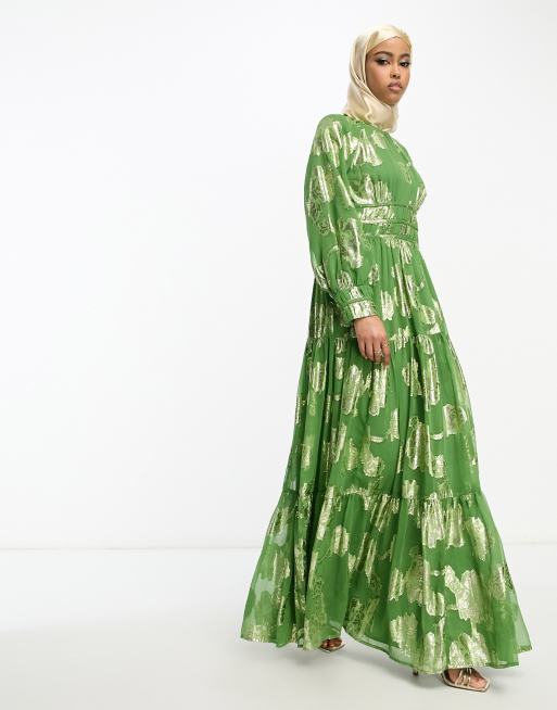 Green and gold maxi 2024 dress