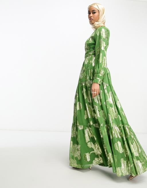 Green maxi best sale dress with sleeves