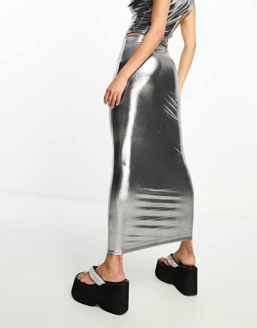 Asos silver 2025 metallic skirt