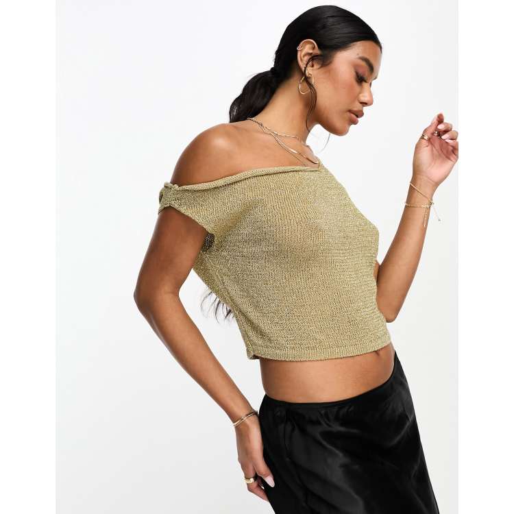 ASOS DESIGN metallic mesh crop top in glitter