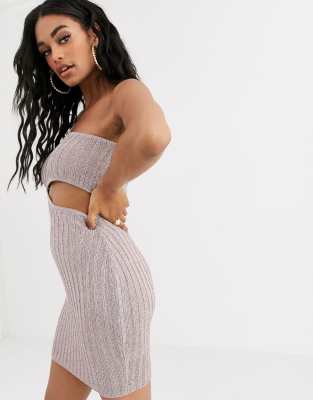 metallic knit one shoulder mini dress