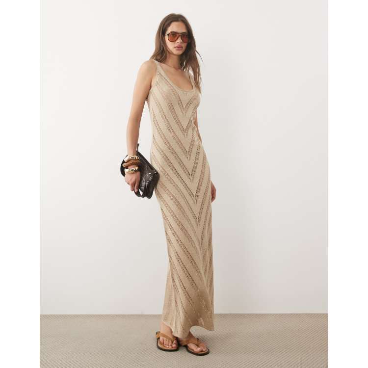 asos gold maxi dress DESIGN metallic knitted in casual gold maxi dress