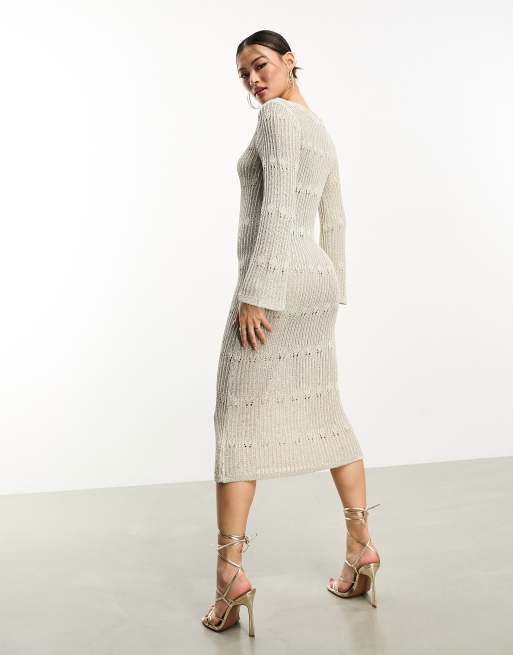 Metallic knit maxi store dress