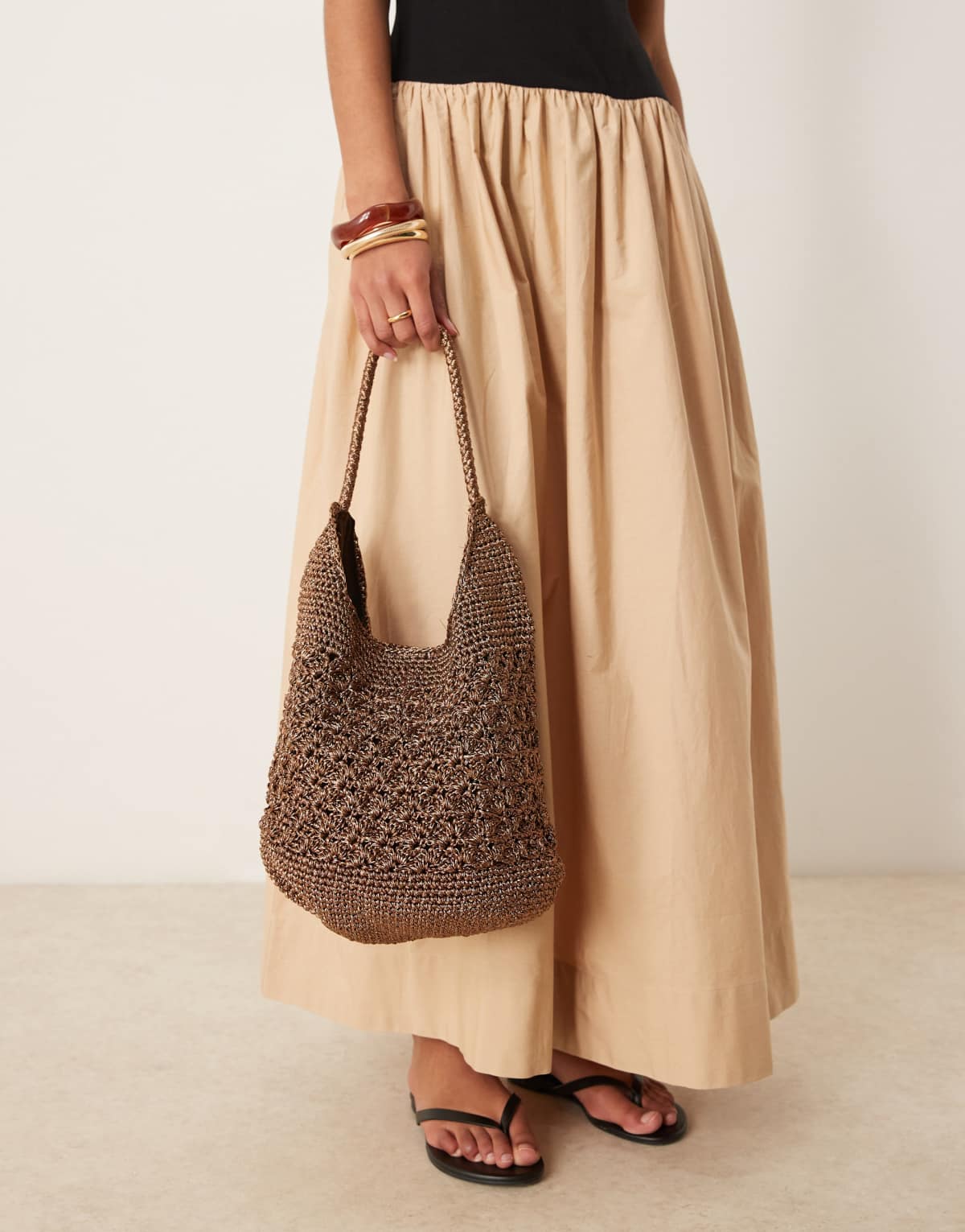 ASOS DESIGN metallic macrame tote bag