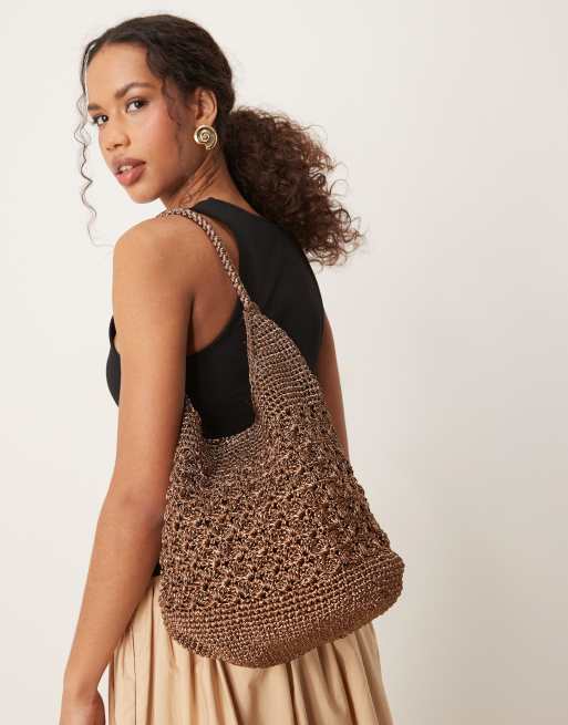 ASOS DESIGN metallic macrame tote bag | ASOS