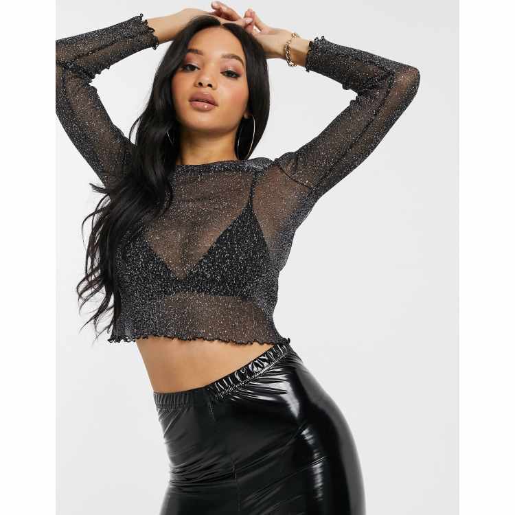 Metallic mesh sales crop top