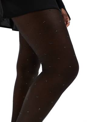 metallic mini dot tights in black