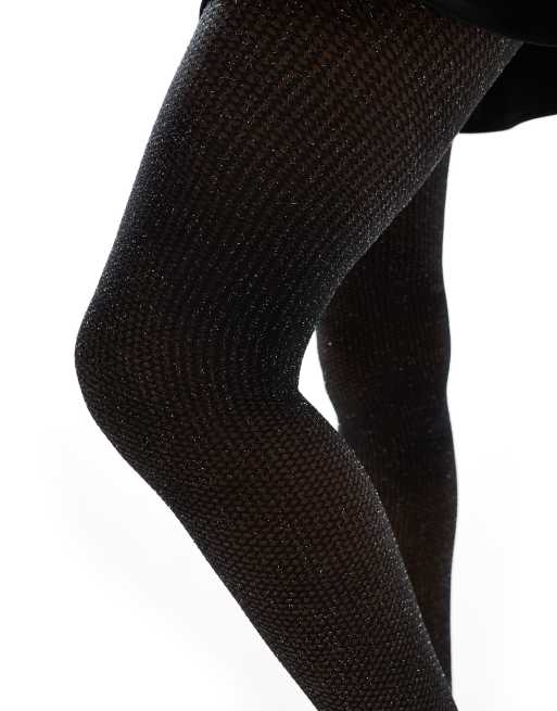 ASOS DESIGN metallic net tights in black