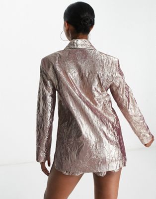 ASOS DESIGN metallic suit short in silver