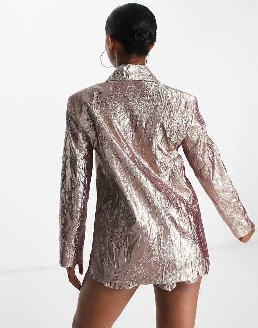 ASOS DESIGN metallic suit short in silver