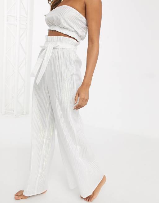 Belted Paperbag Pants White