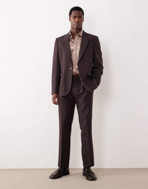 ASOS DESIGN metallic pinstripe slim suit in brown - view 1