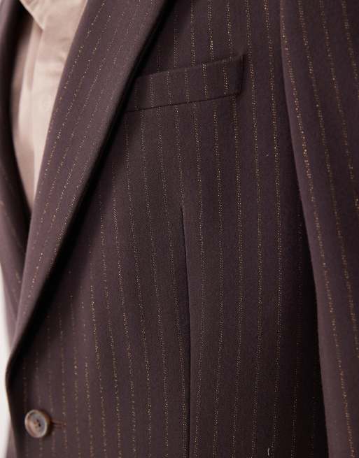 ASOS DESIGN metallic pinstripe slim suit jacket in brown, 5 of 5