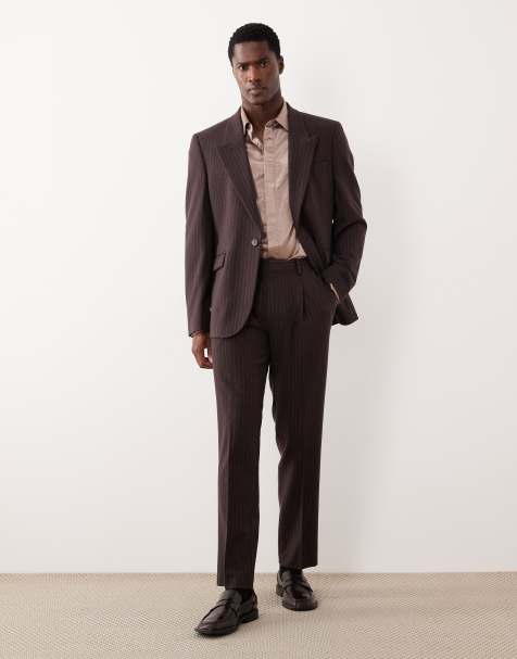 ASOS DESIGN metallic pinstripe slim suit trouser in brown