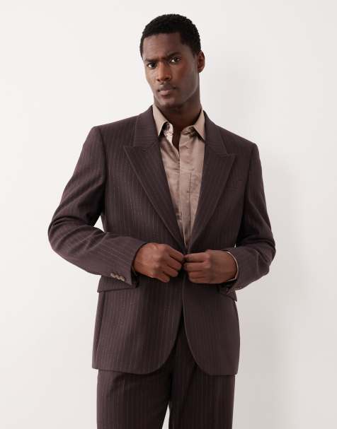 ASOS DESIGN metallic pinstriped slim suit jacket in brown - view 1