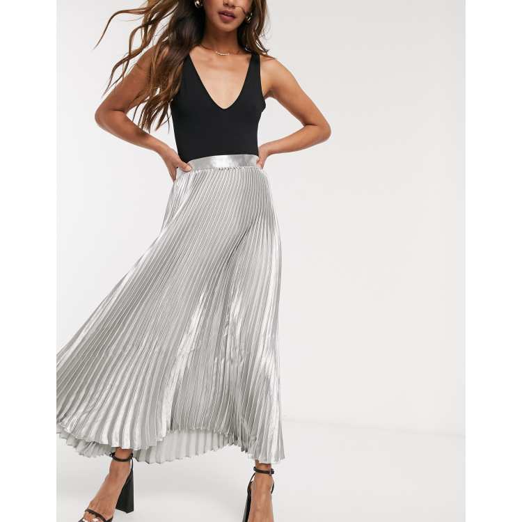 White metallic pleated skirt sale