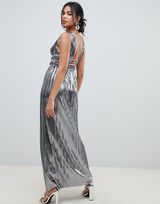 ASOS DESIGN metallic plisse plunge maxi dress ASOS