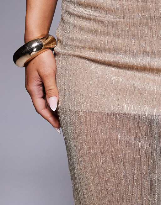 ASOS DESIGN metallic plisse twist maxi skirt in gold -set