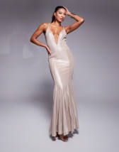 Murci knitted halterneck cut out high low maxi dress in