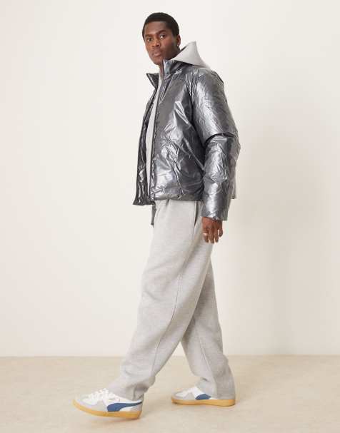 ASOS DESIGN metallic puffer jacket in grey - view 1