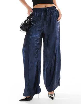 ASOS DESIGN metallic pull on pants in blue