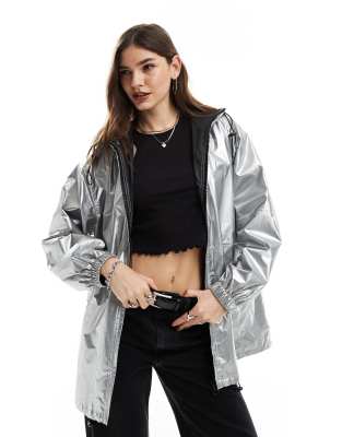 ASOS DESIGN metallic rain bomber jacket in silver