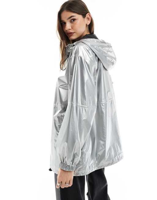 ASOS DESIGN metallic rain bomber jacket in silver