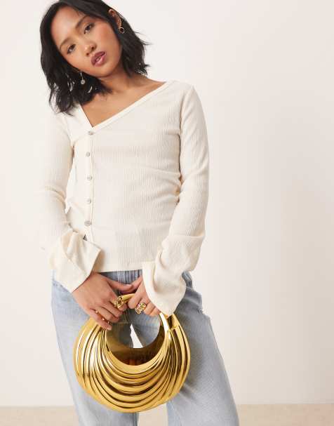 ASOS DESIGN metallic ripple hard box clutch bag with in gold - view 1