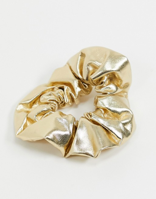 ASOS DESIGN metallic scrunchie in gold