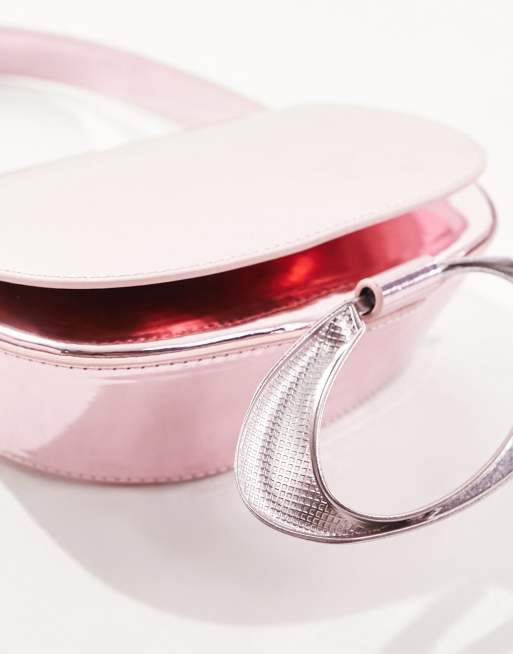 ASOS DESIGN metallic shoulder bag with circle hardware in pink ASOS